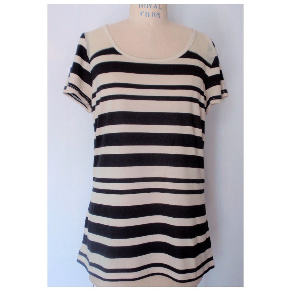 GAP BEIGE BLACK STRIPED PIMA LONG T-SHIRT XL